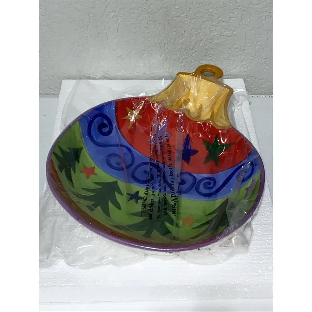 Large Christmas Ornament Holiday Party Tray Chip Dip Hand Painted Ceramic Server